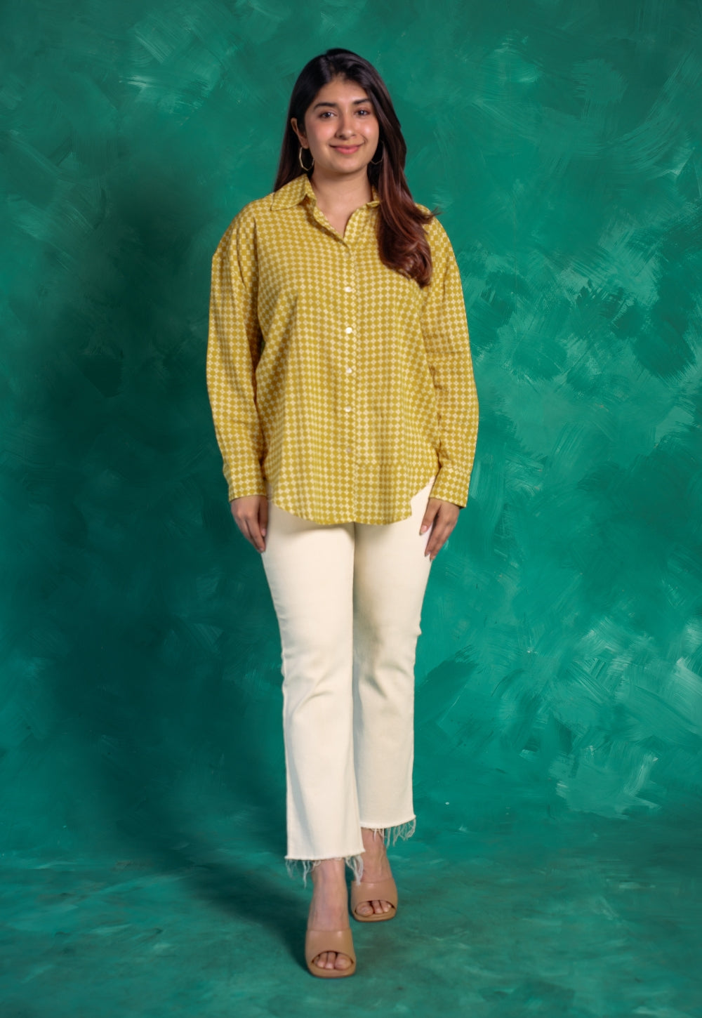 Ruhi Yellow Bagru Cotton Straight Shirt