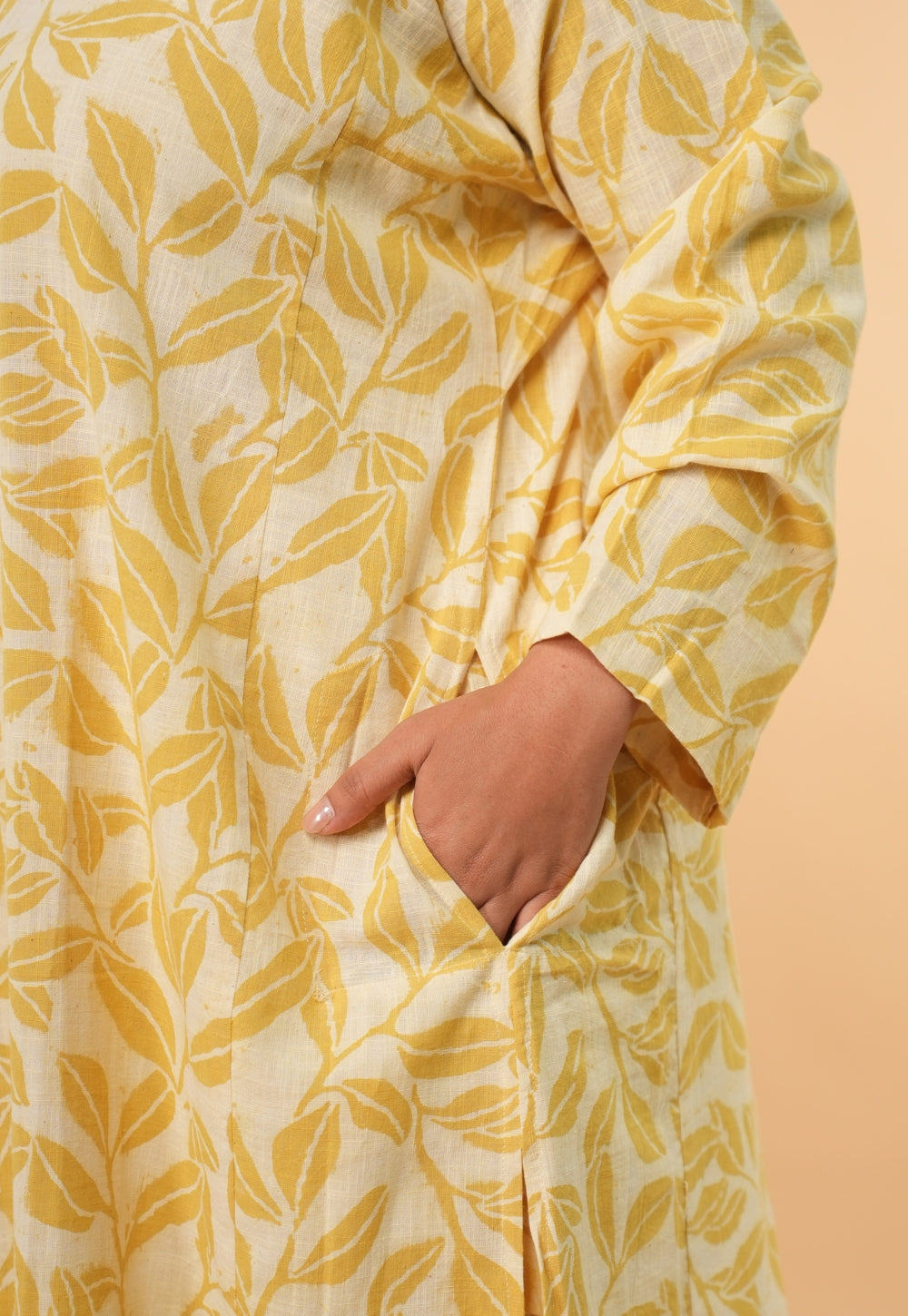 Ritika Yellow Hand Block Print Slub Cotton Jhabbha Kali Kurta