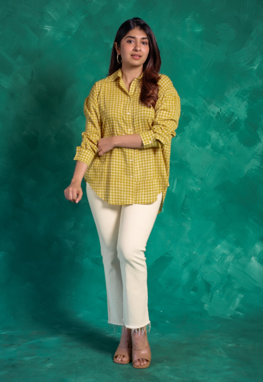 Ruhi Yellow Bagru Cotton Straight Shirt