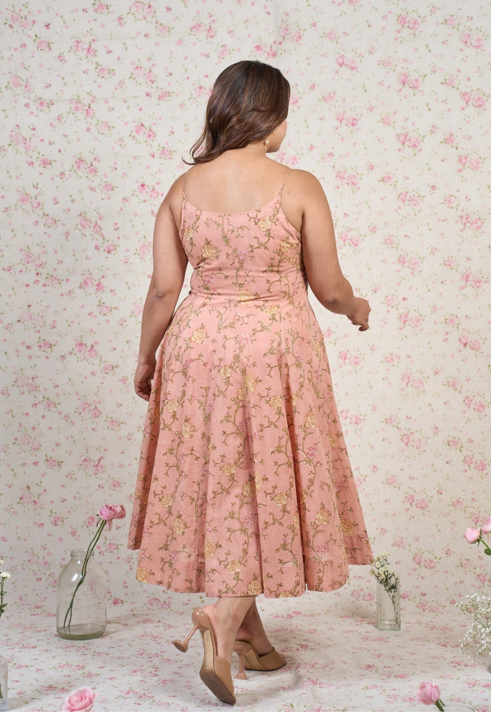 Diana Orange Sanganeri Mul Cotton A Line Dress