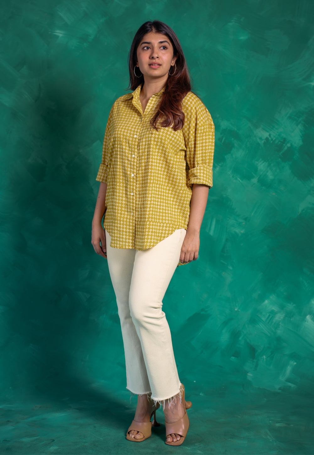 Ruhi Yellow Bagru Cotton Straight Shirt