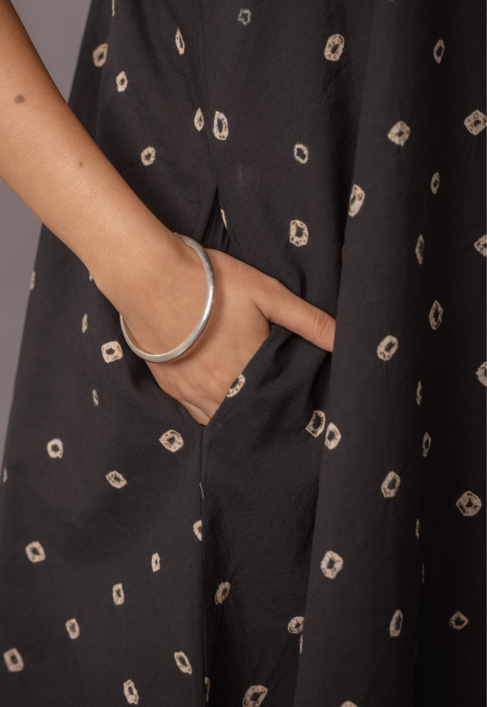 Inam Black Bandhani Cotton A Line Dress