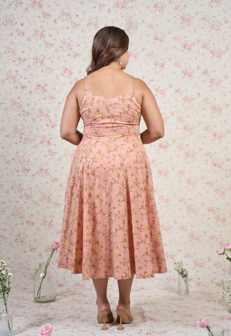 Diana Orange Sanganeri Mul Cotton A Line Dress