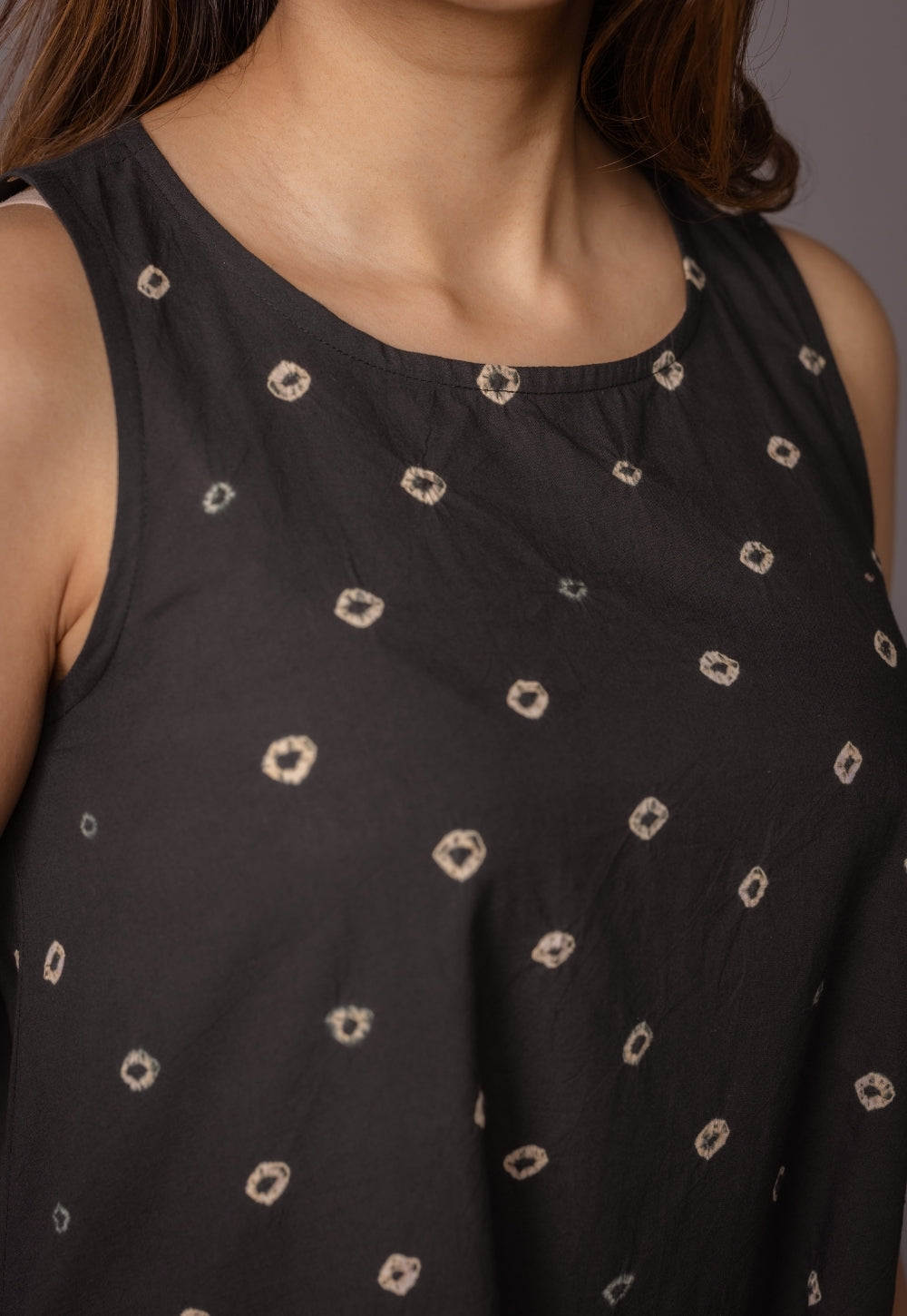 Inam Black Bandhani Cotton A Line Dress