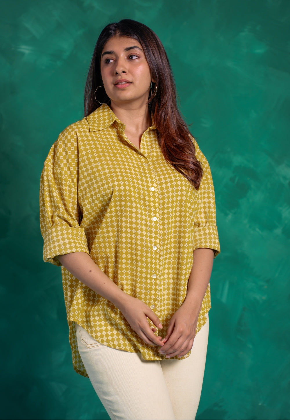Ruhi Yellow Bagru Cotton Straight Shirt
