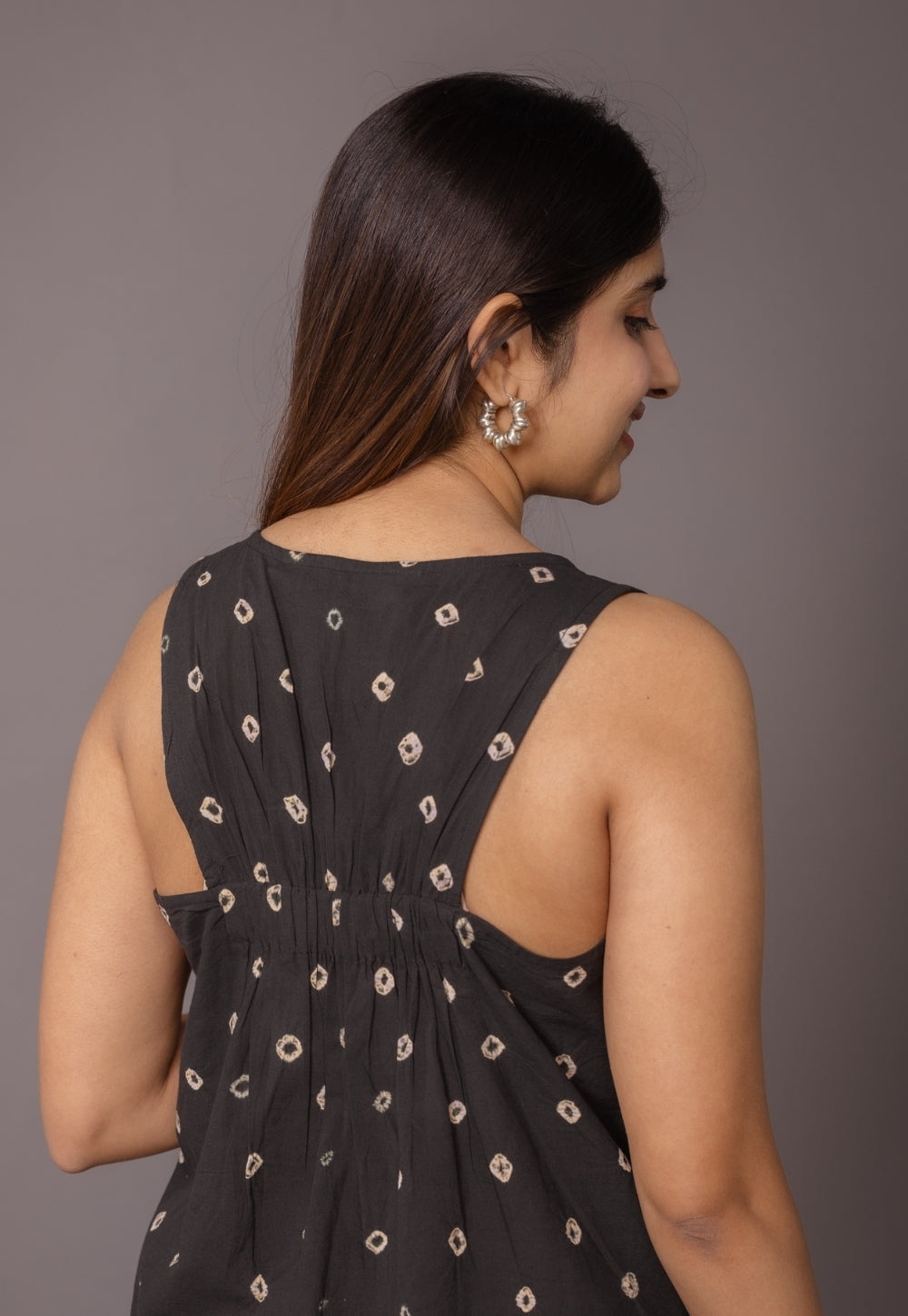 Inam Black Bandhani Cotton A Line Dress