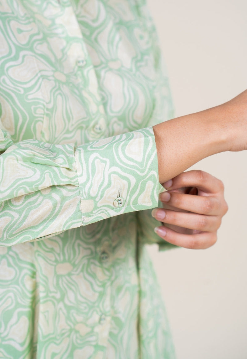 Ruma Mint Green Printed Cotton A Line Dress