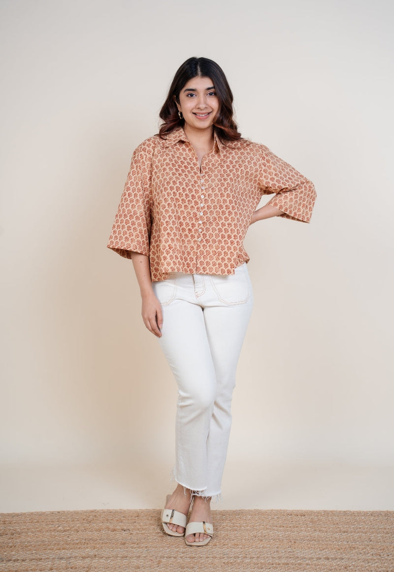 Niva Off White Bagru Cotton Straight Short Top