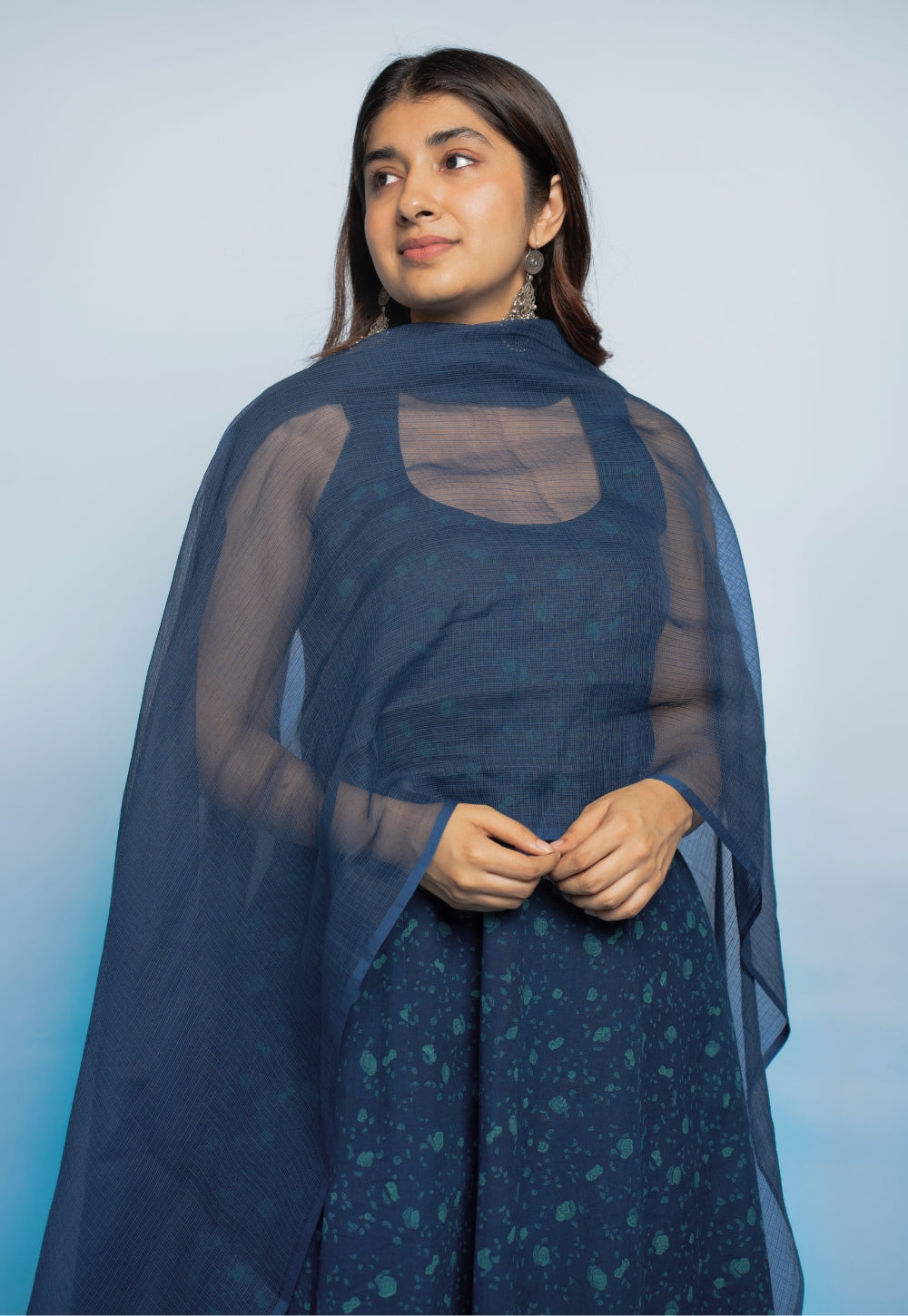 Tia Blue Dabu Mul Cotton Kali Kurta