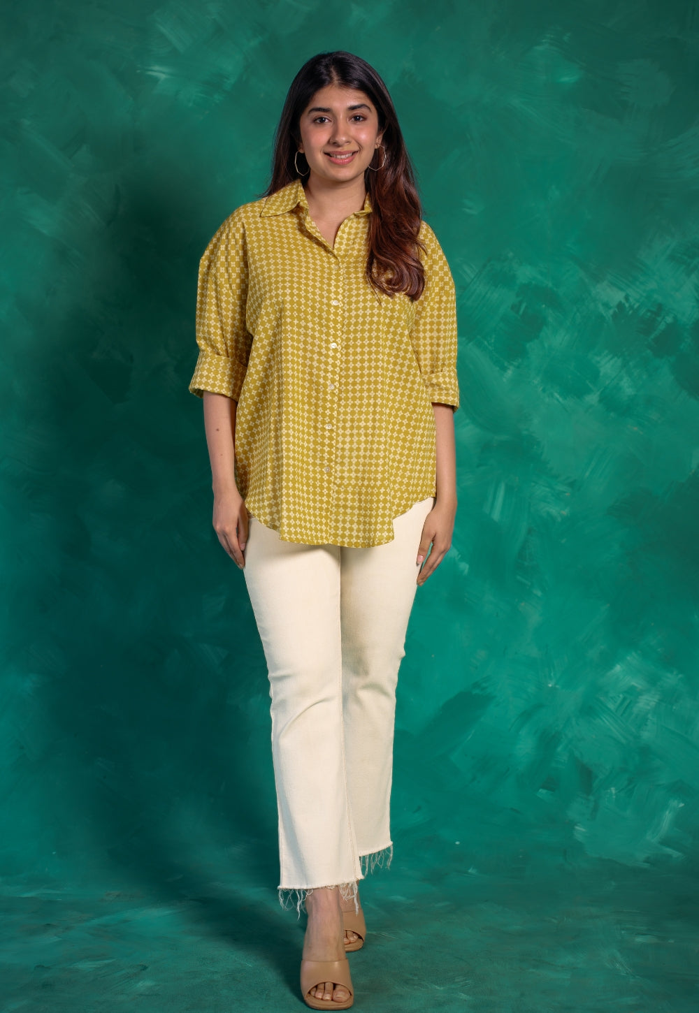 Ruhi Yellow Bagru Cotton Straight Shirt