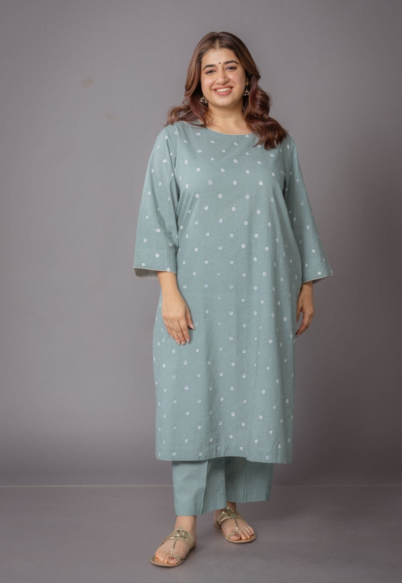 Harsha Green Bandhani Cotton Straight Kurta
