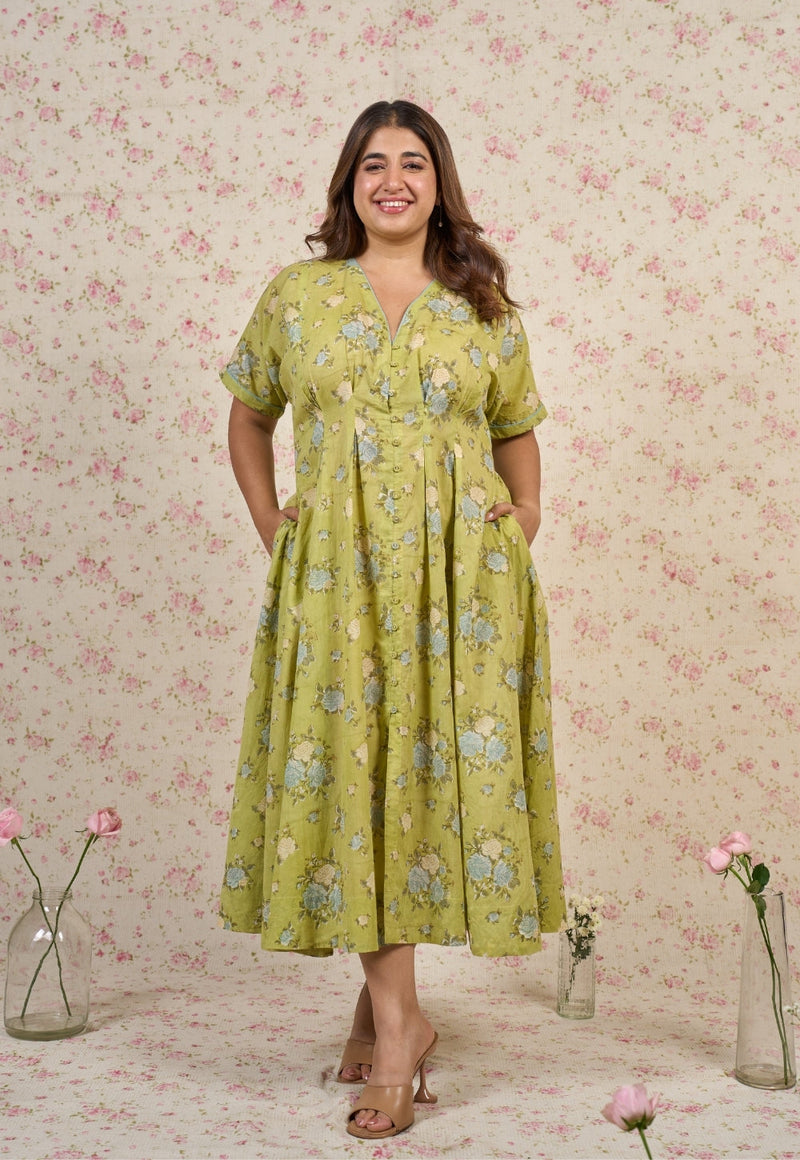Grace Sanganeri Mul Cotton A Line Dress