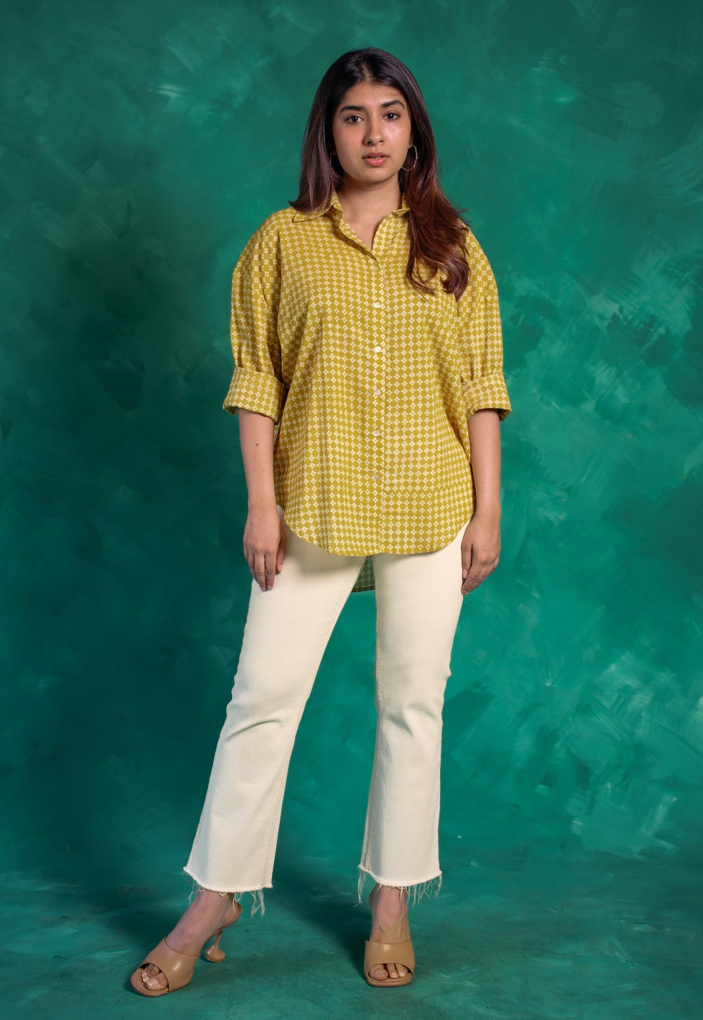 Ruhi Yellow Bagru Cotton Straight Shirt