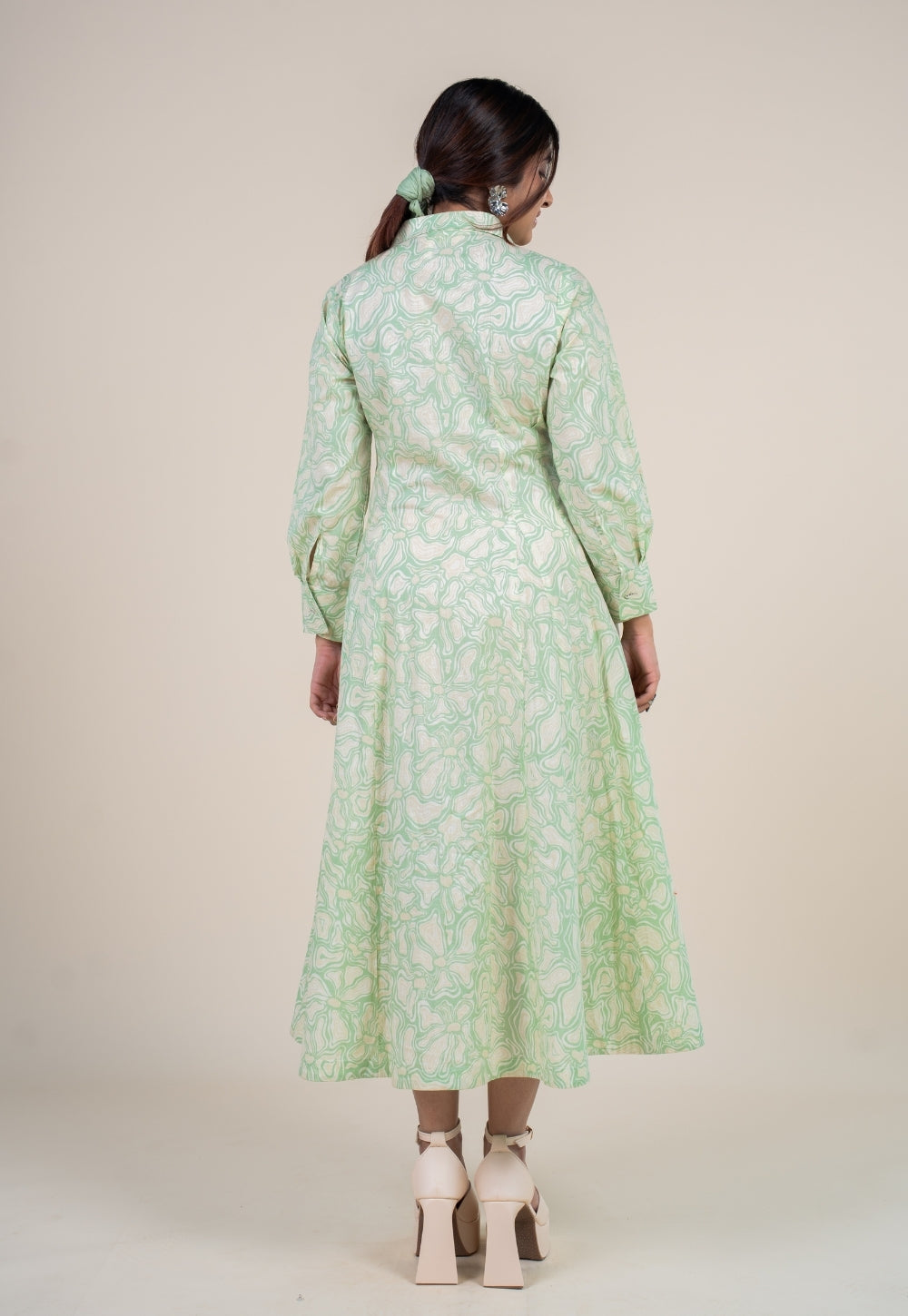 Ruma Mint Green Printed Cotton A Line Dress