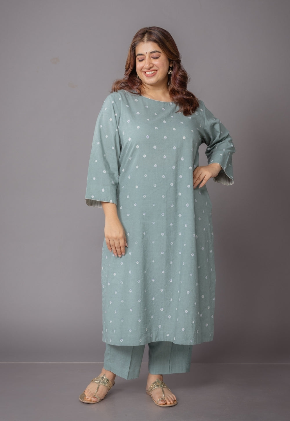 Harsha Green Bandhani Cotton Straight Kurta