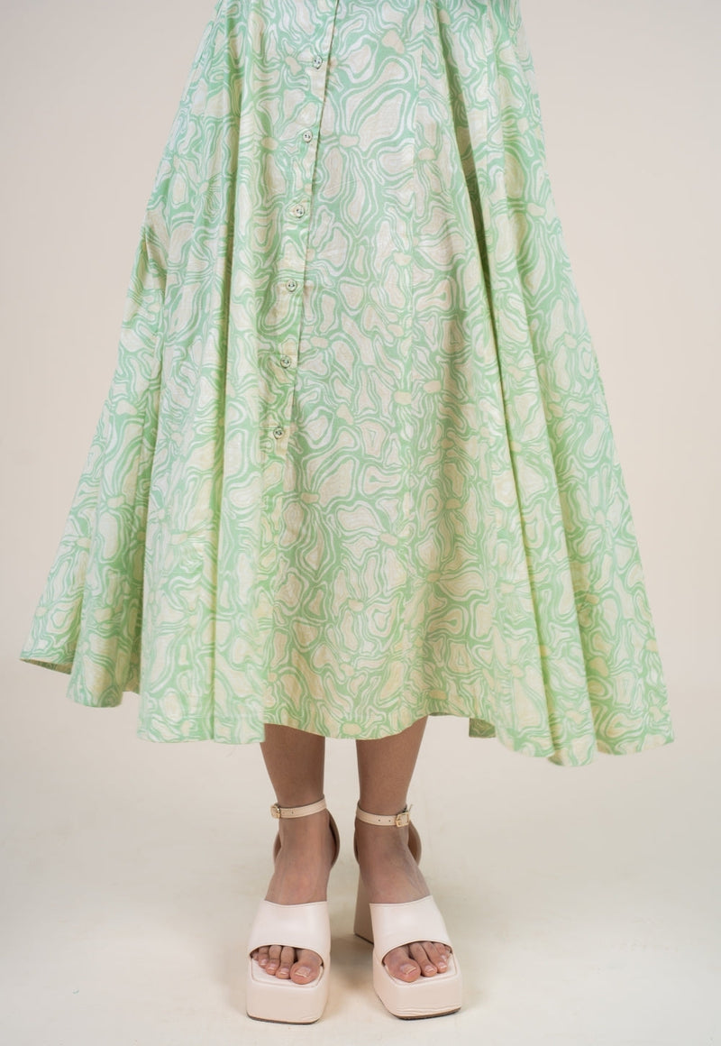 Ruma Mint Green Printed Cotton A Line Dress