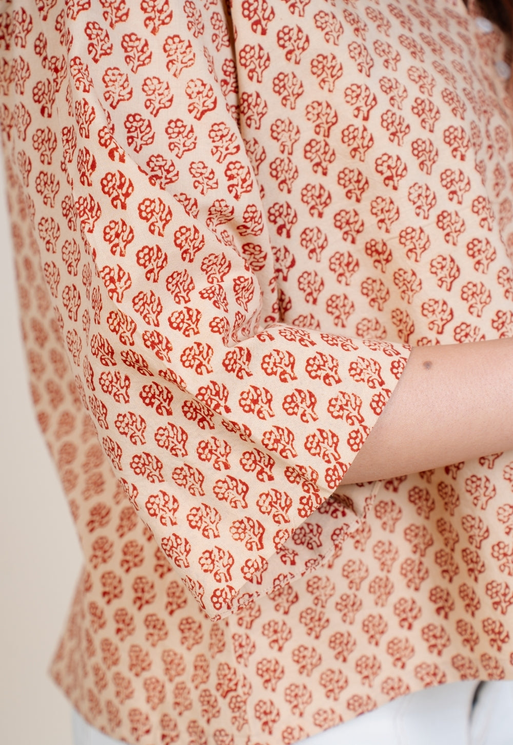 Niva Off White Bagru Cotton Straight Short Top