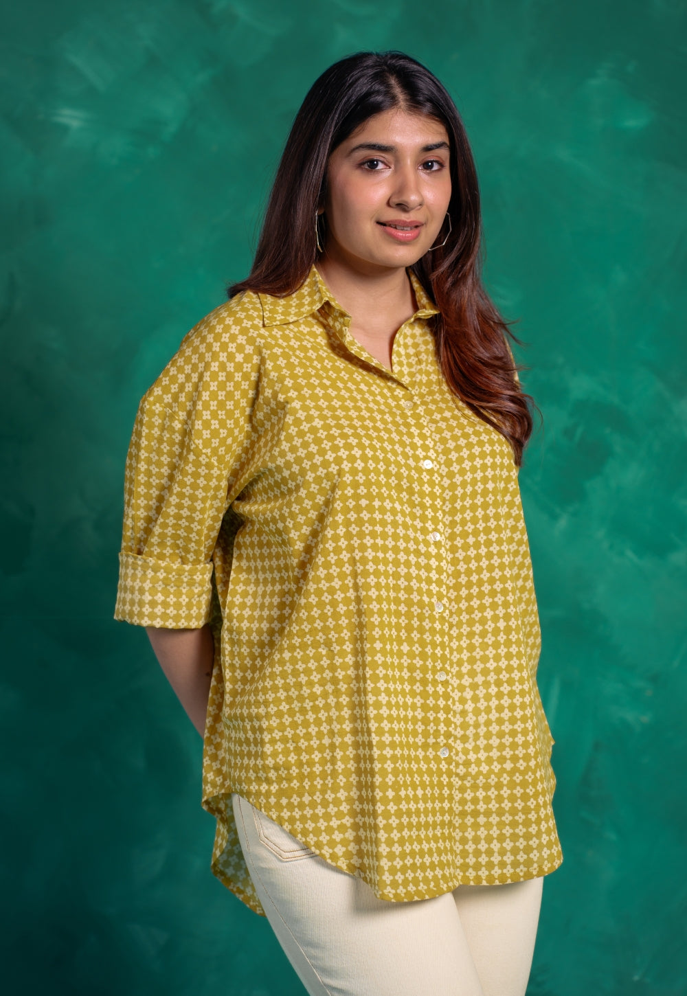 Ruhi Yellow Bagru Cotton Straight Shirt