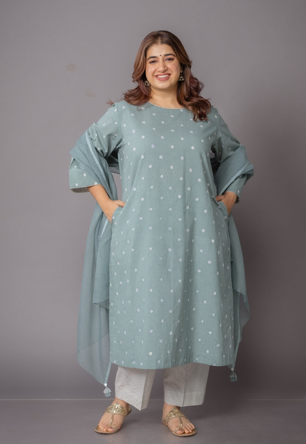 Harsha Green Bandhani Cotton Straight Kurta