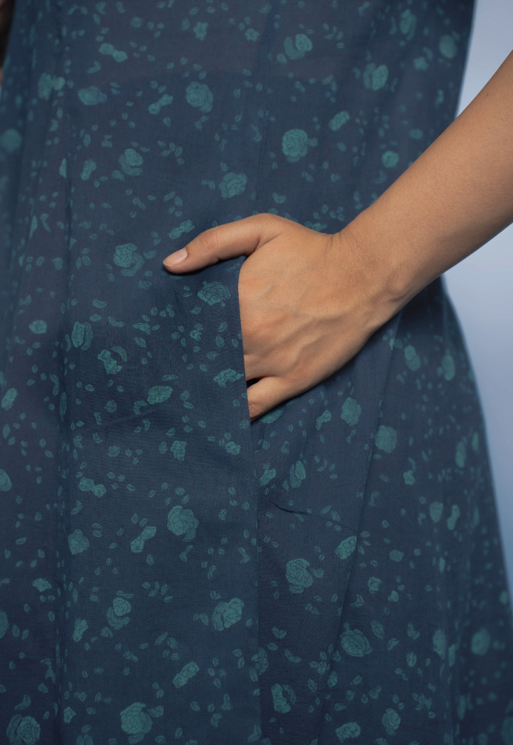 Tia Blue Dabu Mul Cotton Kali Kurta