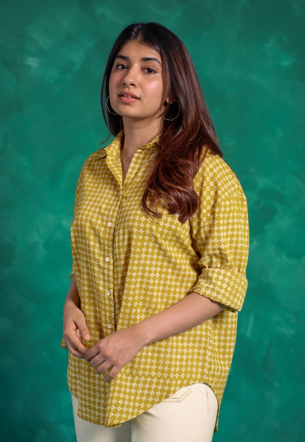Ruhi Yellow Bagru Cotton Straight Shirt