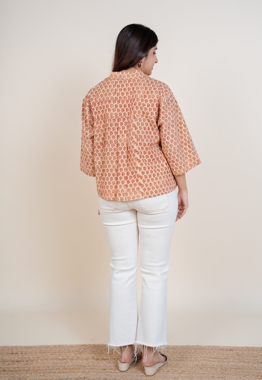 Niva Off White Bagru Cotton Straight Short Top