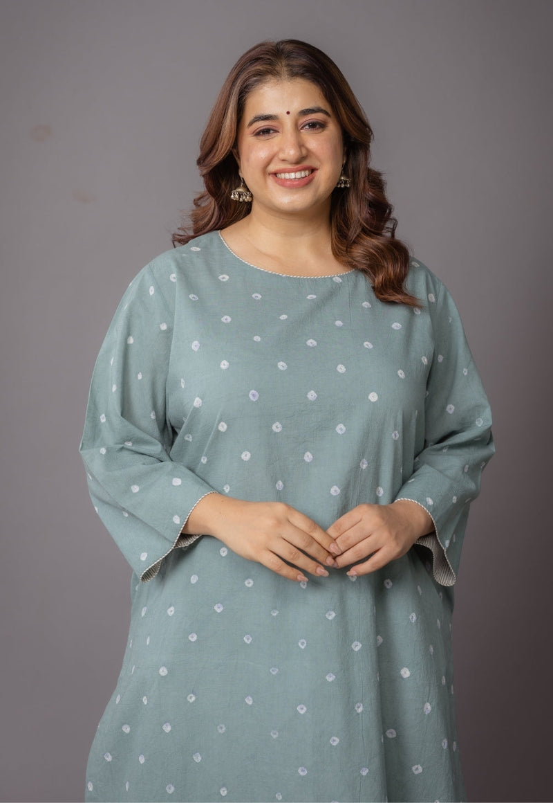 Harsha Green Bandhani Cotton Straight Kurta