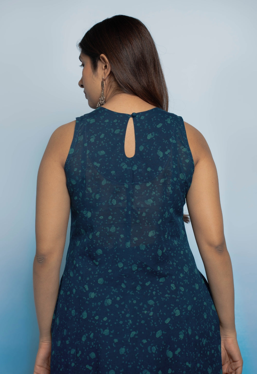 Tia Blue Dabu Mul Cotton Kali Kurta