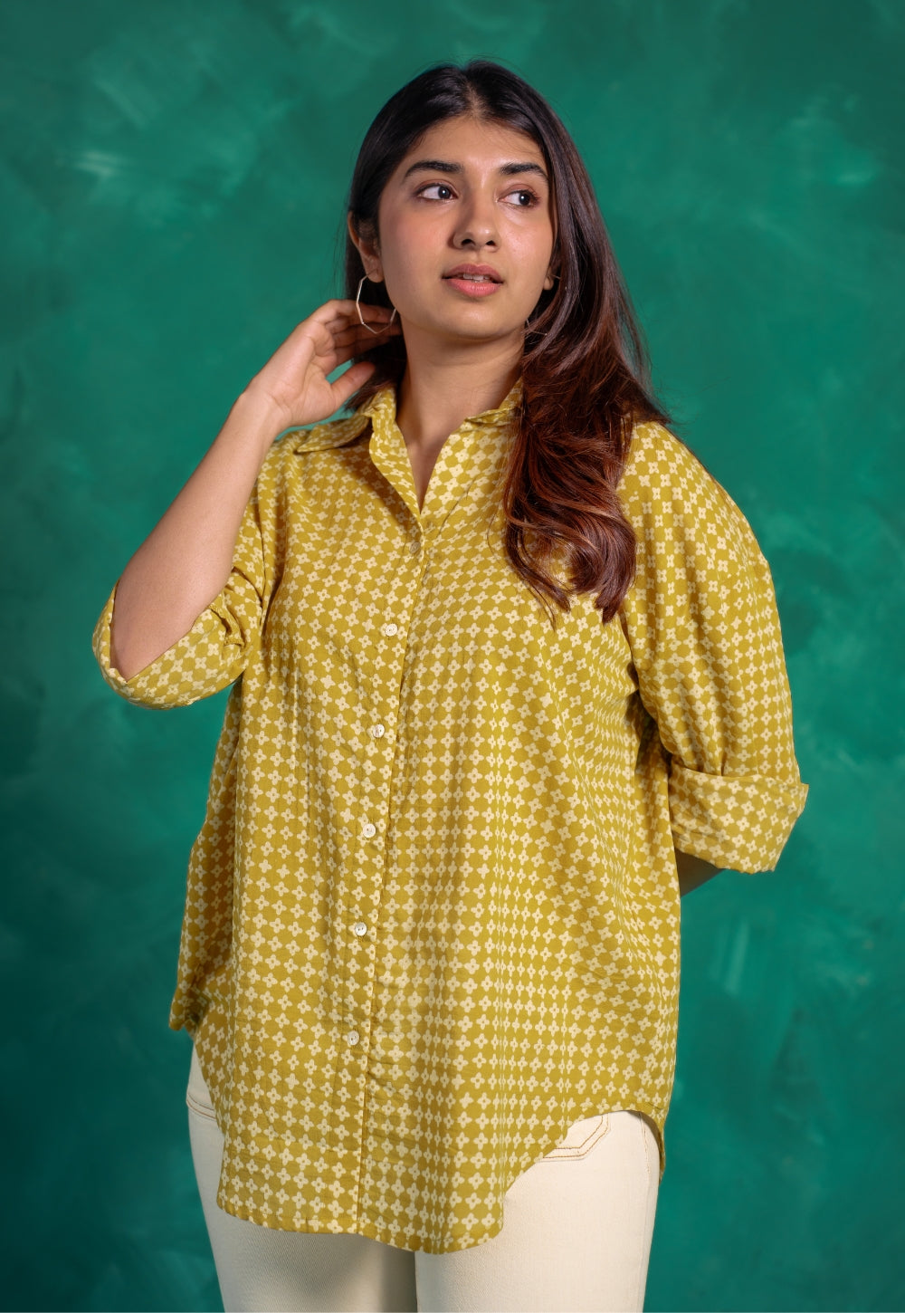 Ruhi Yellow Bagru Cotton Straight Shirt