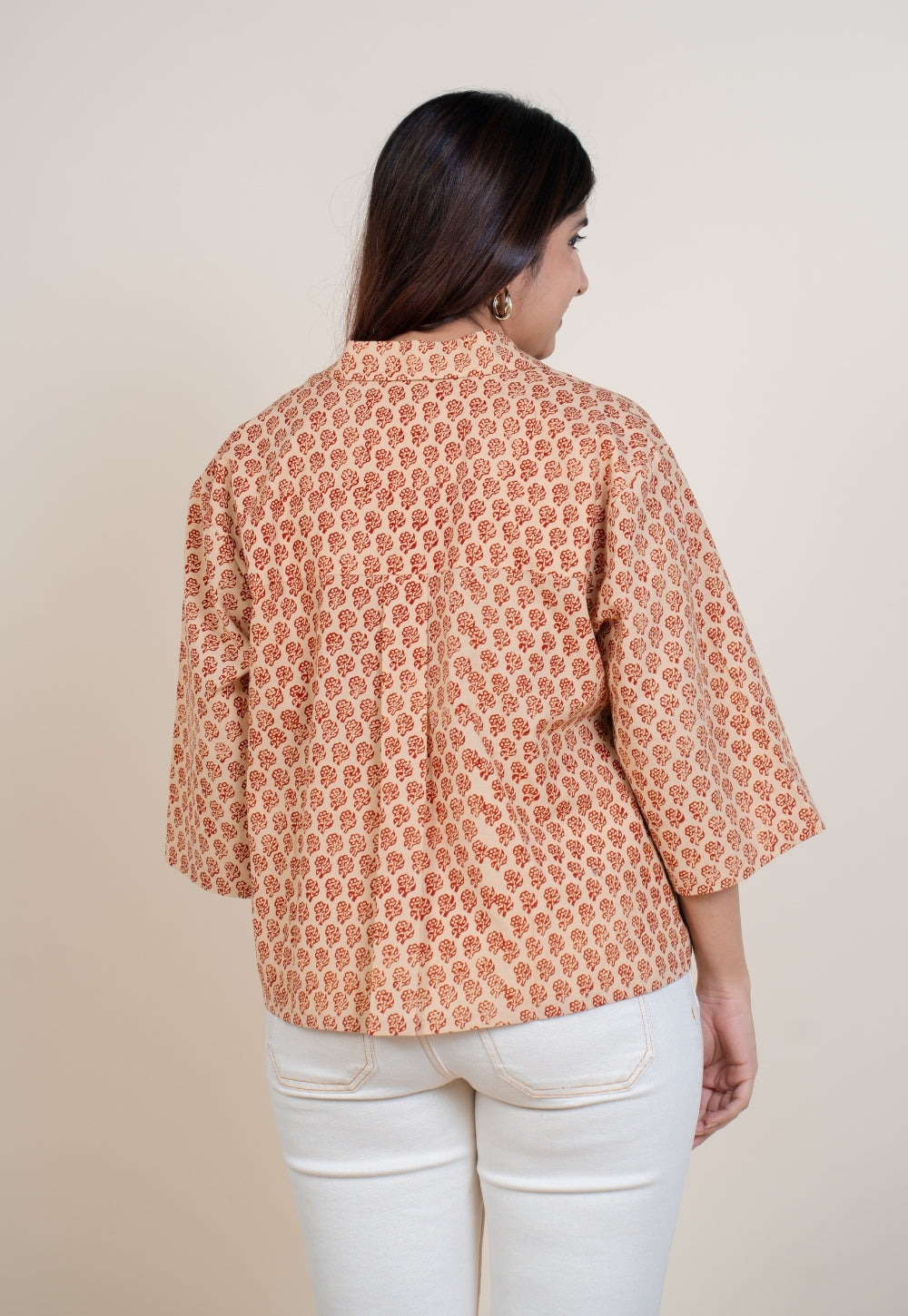 Niva Off White Bagru Cotton Straight Short Top