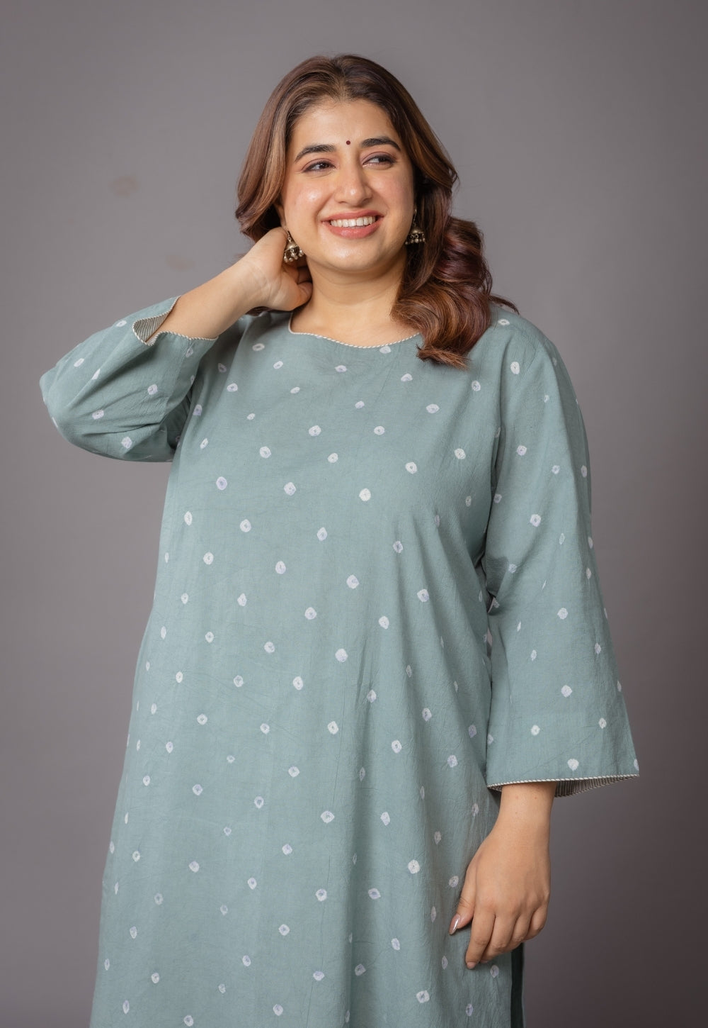 Harsha Green Bandhani Cotton Straight Kurta