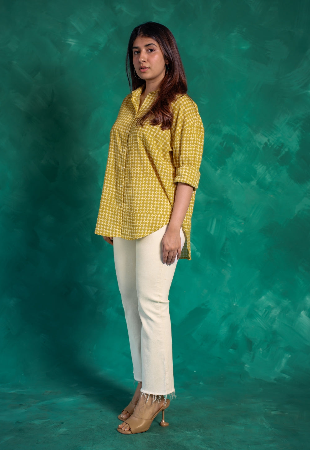 Ruhi Yellow Bagru Cotton Straight Shirt
