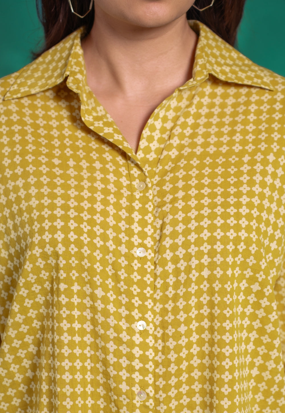 Ruhi Yellow Bagru Cotton Straight Shirt