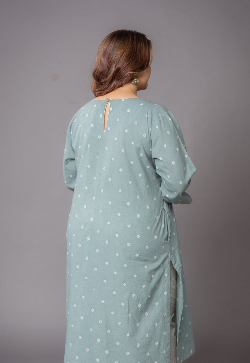 Harsha Green Bandhani Cotton Straight Kurta