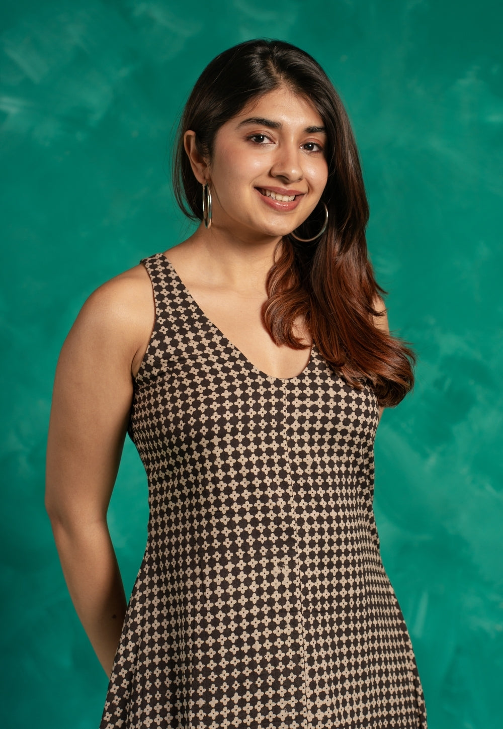 Mizoya Black Bagru Cotton A Line Dress
