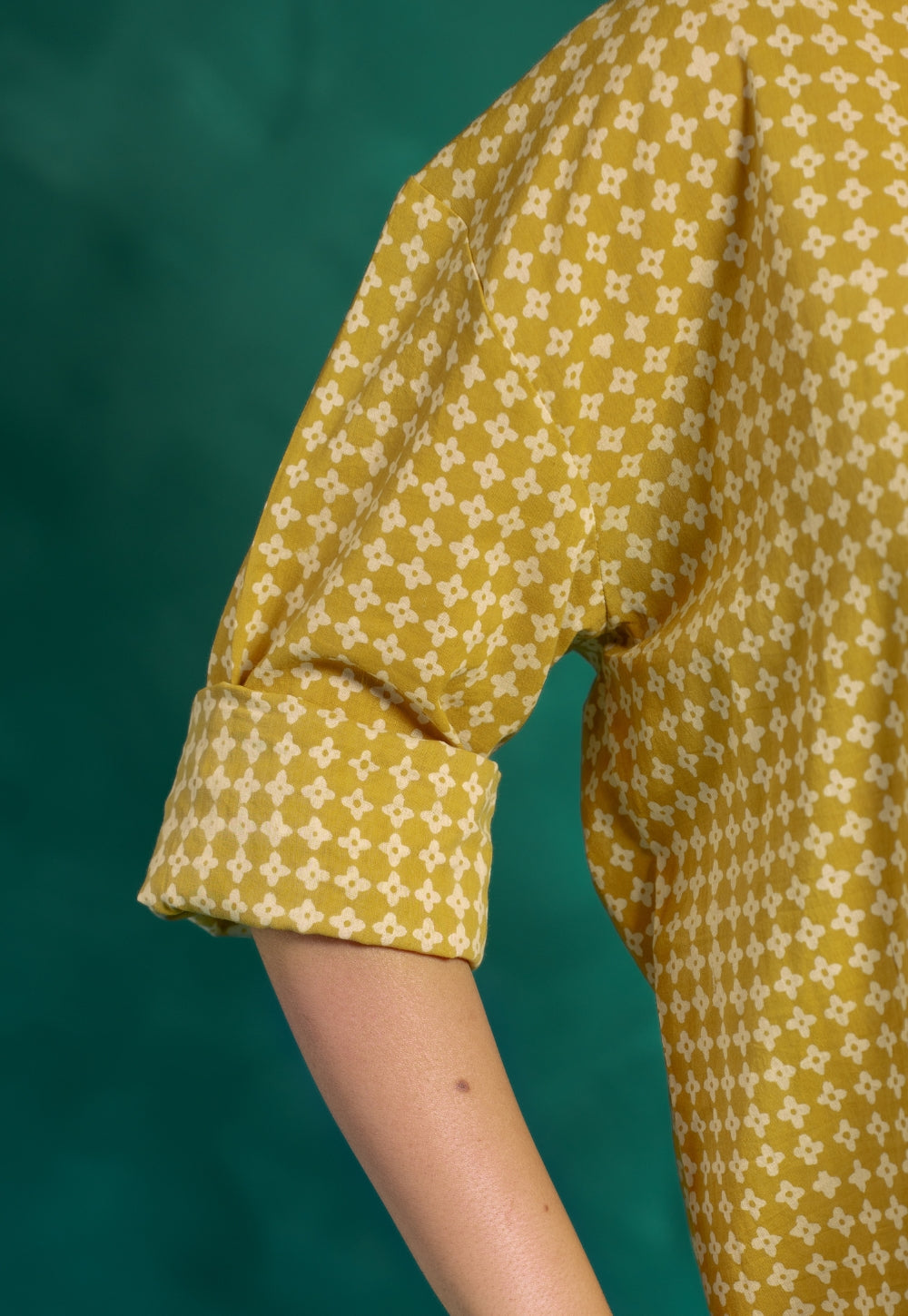 Ruhi Yellow Bagru Cotton Straight Shirt