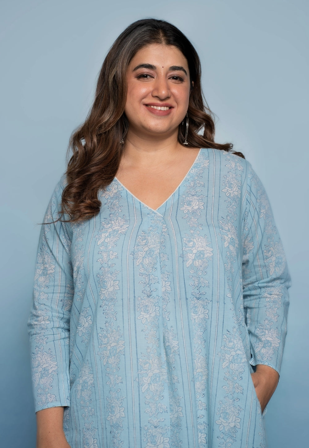 Raila Blue Dabu Mul Cotton Straight Kurta