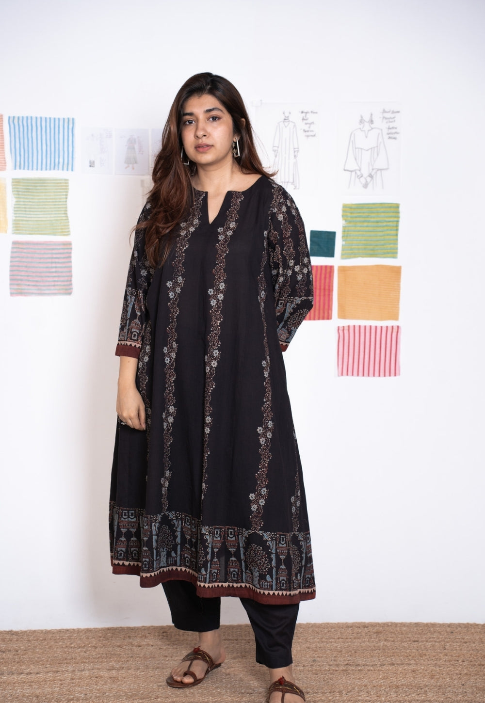 Prisha Black Ajrakh Cotton kali Kurta