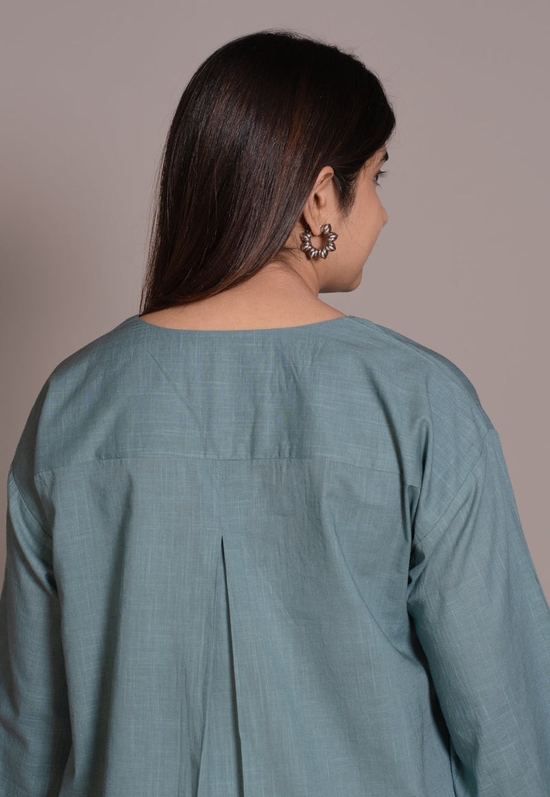 Light Blue Solid Slub Cotton Straight Short Top - DyeVerse