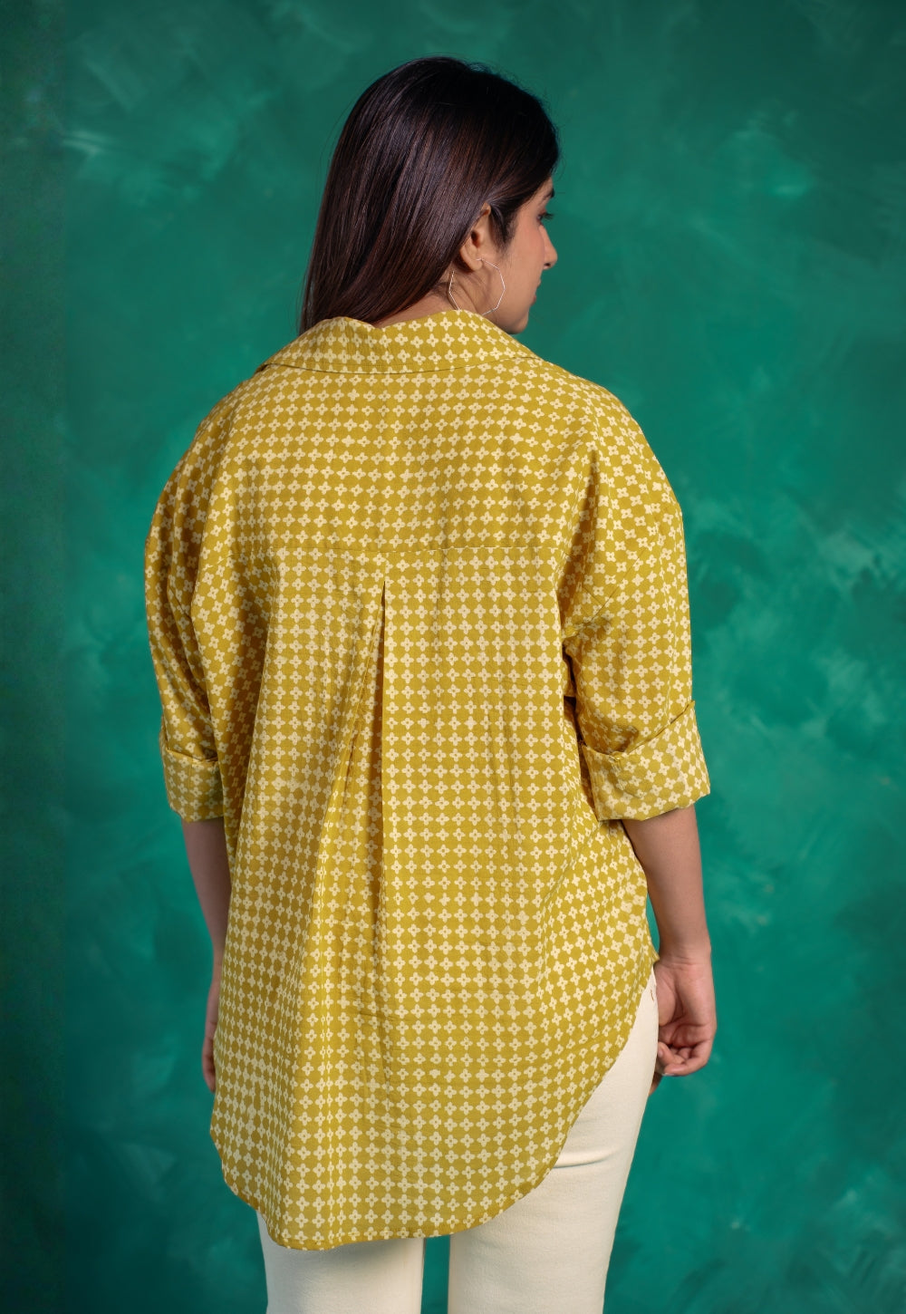 Ruhi Yellow Bagru Cotton Straight Shirt