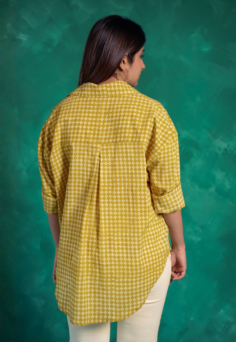 Ruhi Yellow Bagru Cotton Straight Shirt