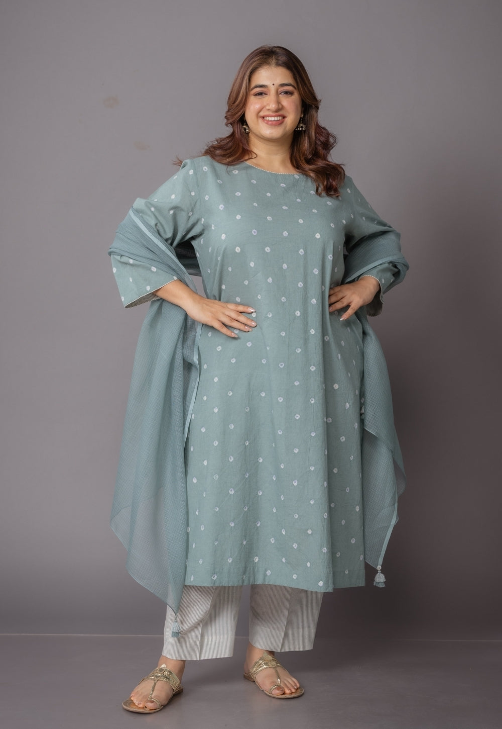 Harsha Green Bandhani Cotton Straight Kurta