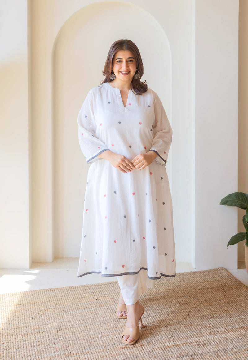 Ankita White Jamdani Handloom Cotton A Line Kurta