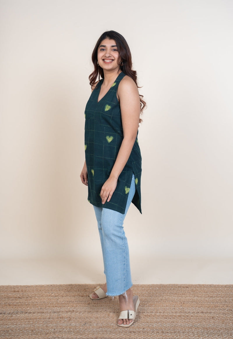 Sivya Green Dabu Cotton Straight Short Top