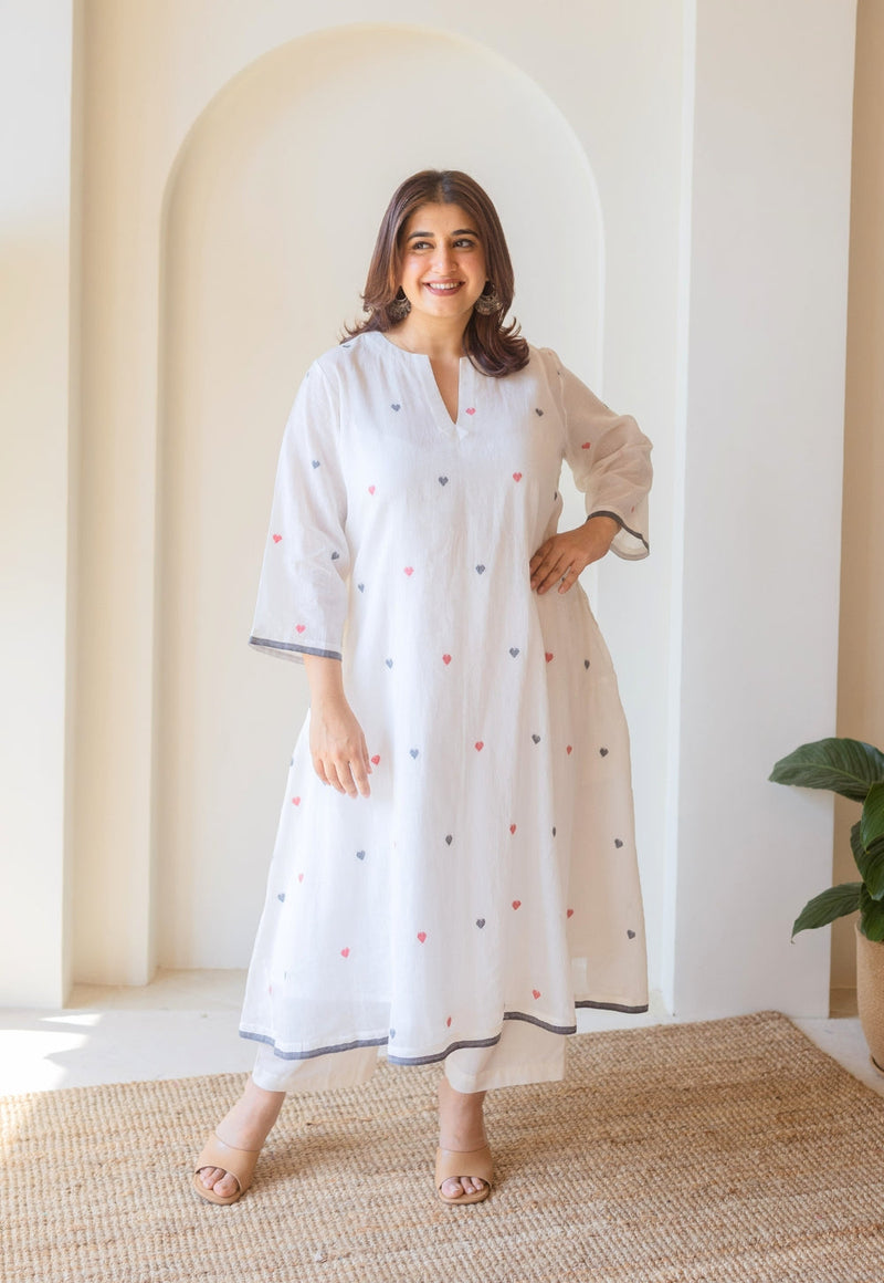 Ankita White Jamdani Handloom Cotton A Line Kurta