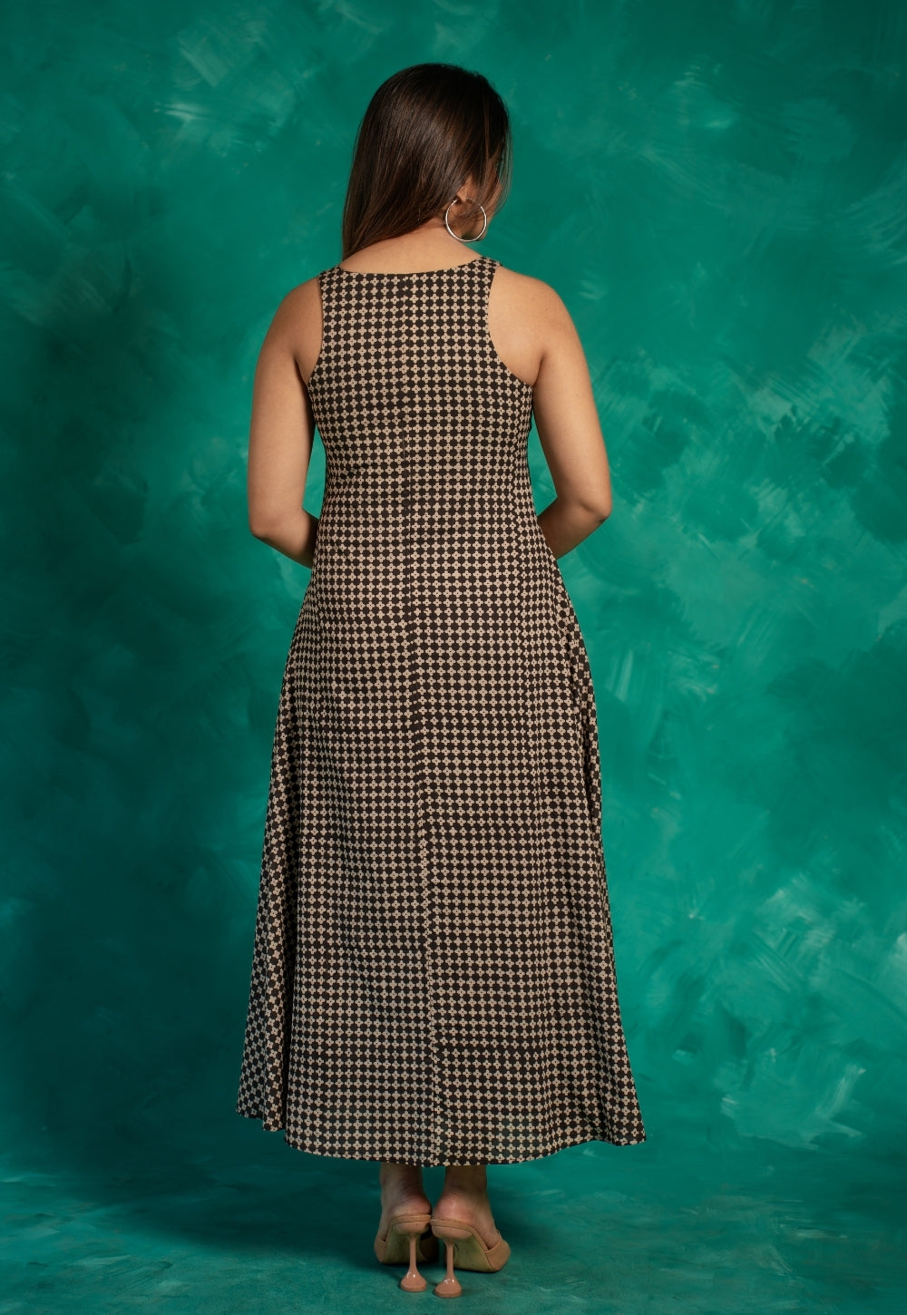 Mizoya Black Bagru Cotton A Line Dress