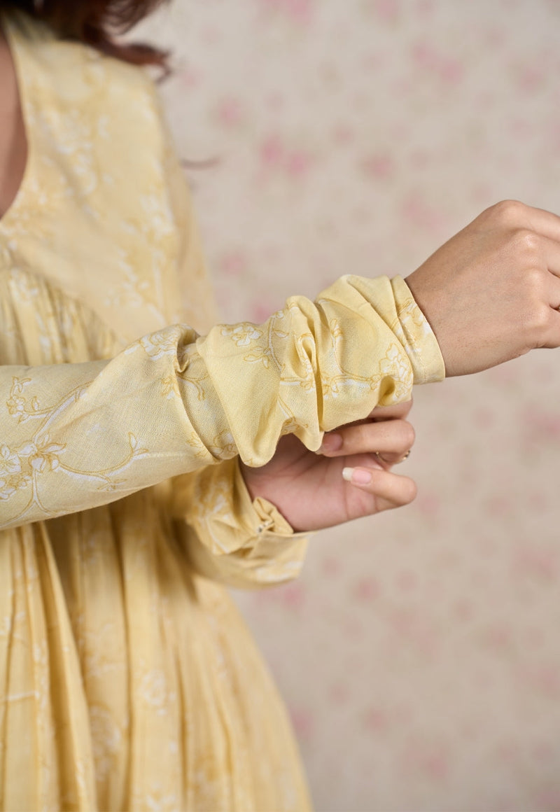 Amy Yellow Sanganeri Mul Cotton A Line Kurta