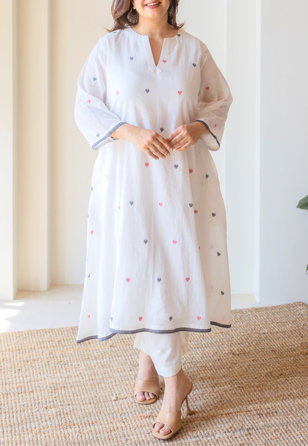 Ankita White Jamdani Handloom Cotton A Line Kurta