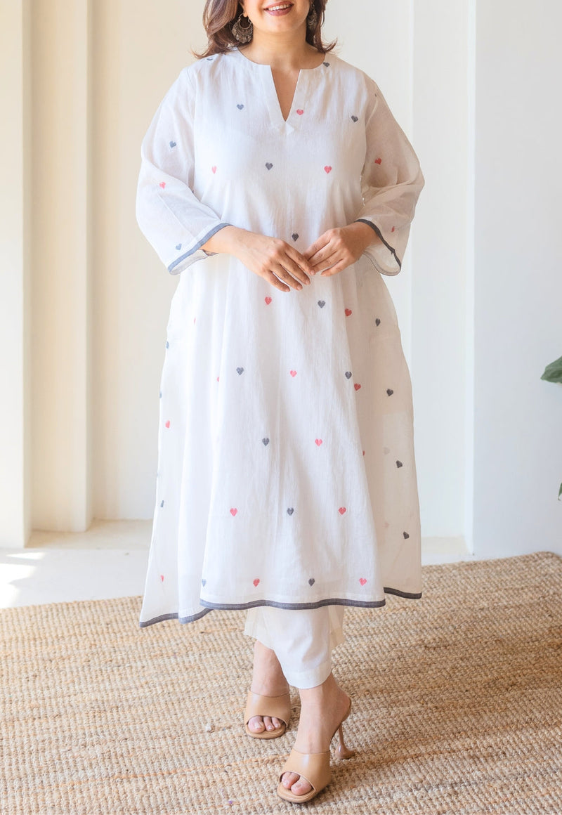 Ankita White Jamdani Handloom Cotton A Line Kurta