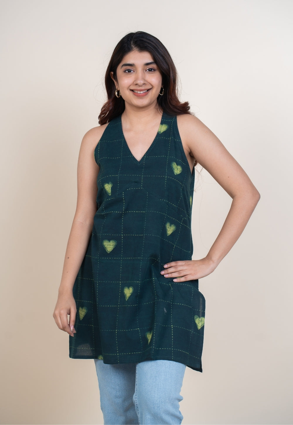 Sivya Green Dabu Cotton Straight Short Top